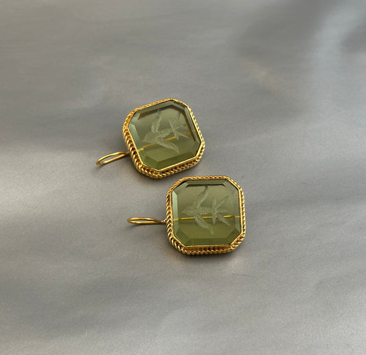 Green Intaglio Earrings, Victorian Earrings