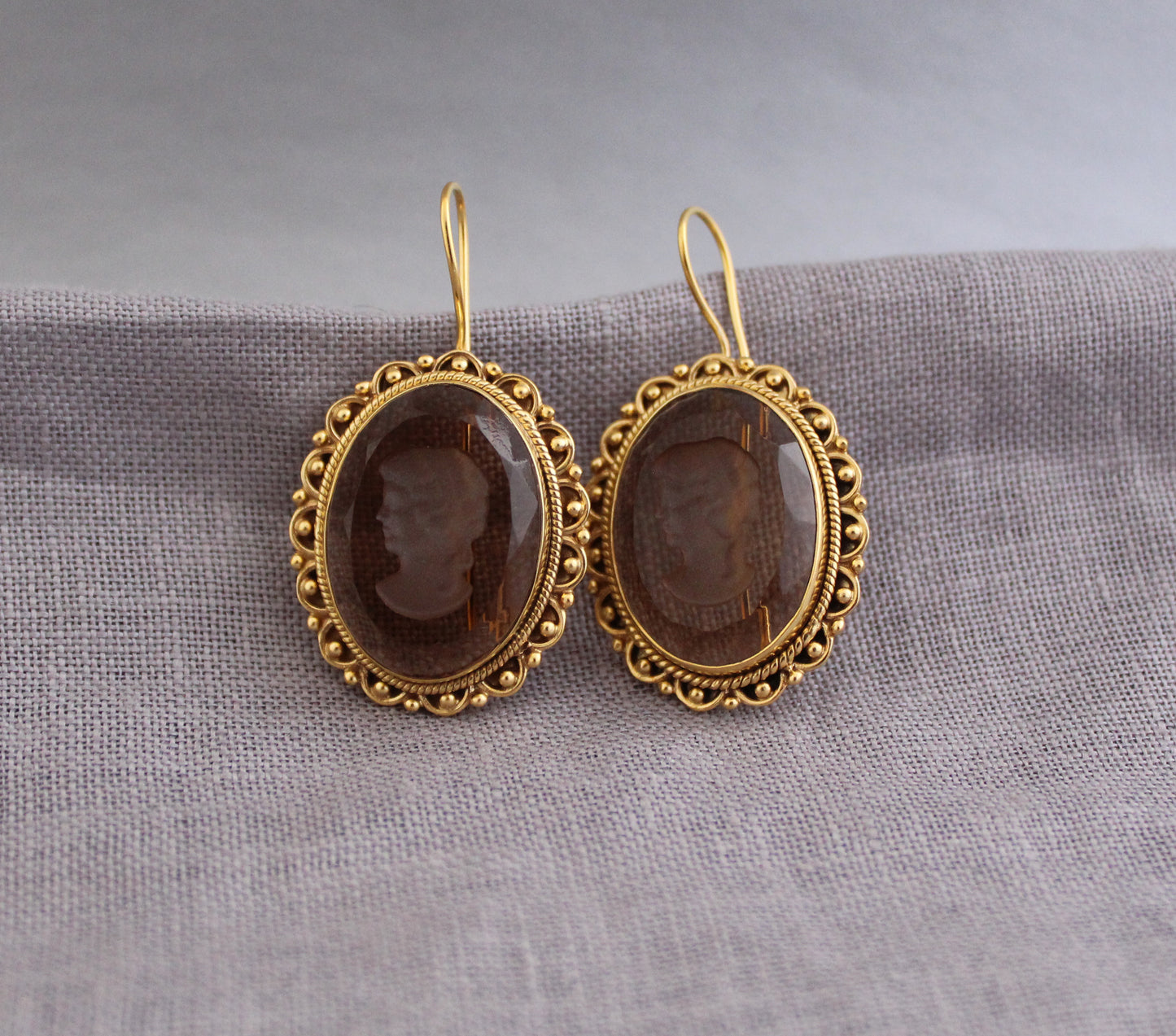 Brown Crystal Intaglio Earrings