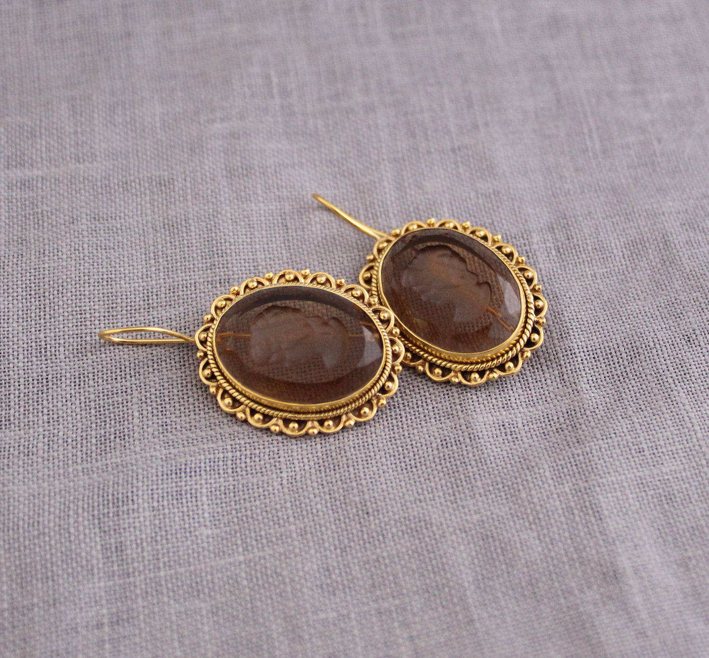 Brown Crystal Intaglio Earrings