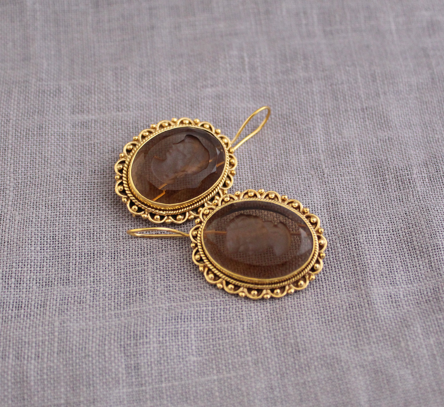 Brown Crystal Intaglio Earrings