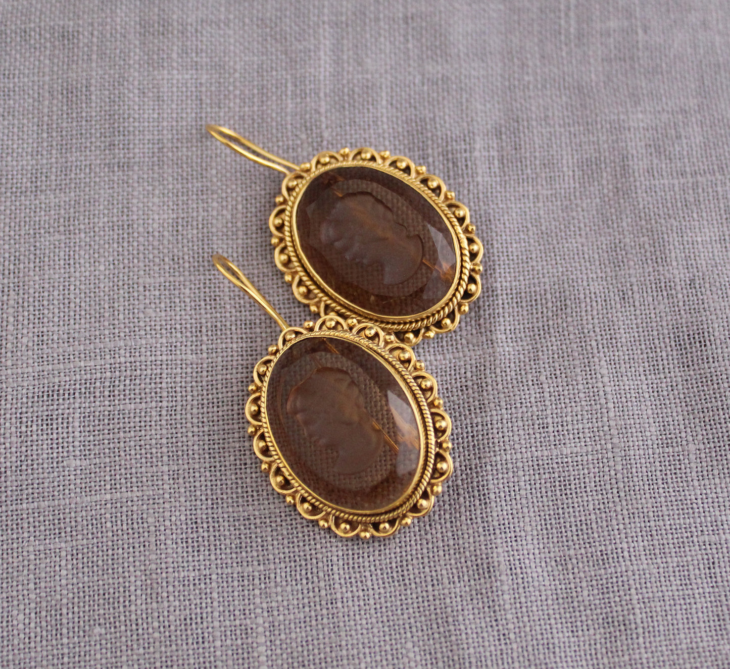 Brown Crystal Intaglio Earrings