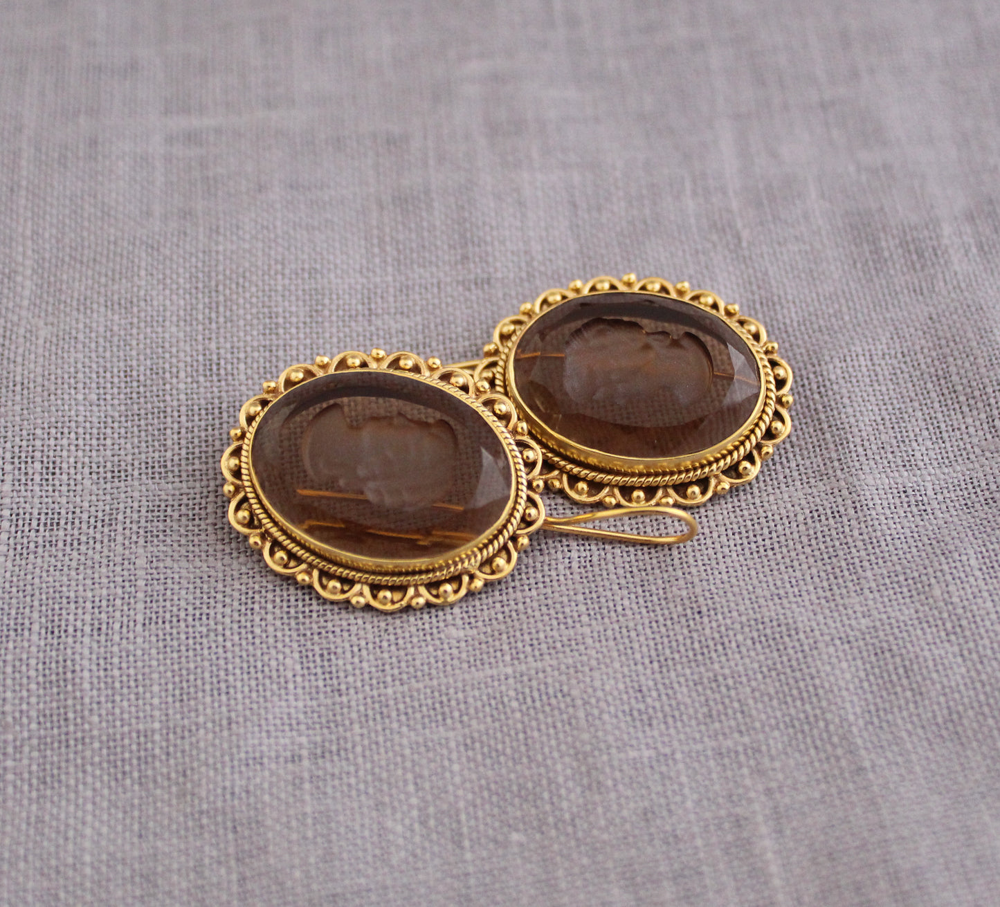 Brown Crystal Intaglio Earrings