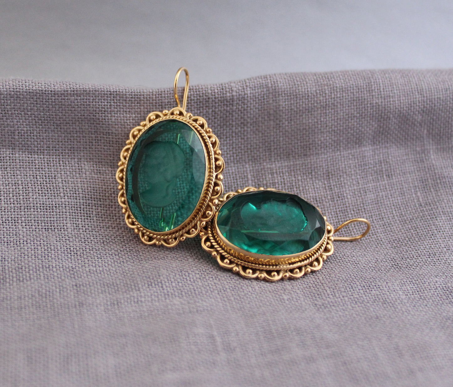 Green Crystal Intaglio Earrings