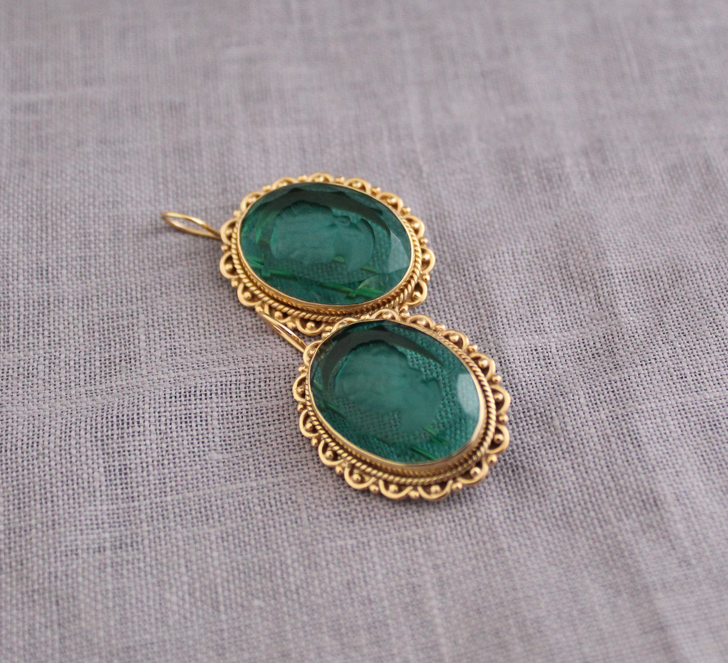 Green Crystal Intaglio Earrings