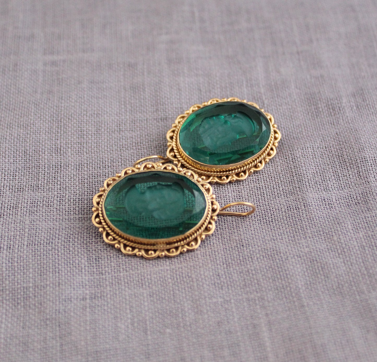 Green Crystal Intaglio Earrings