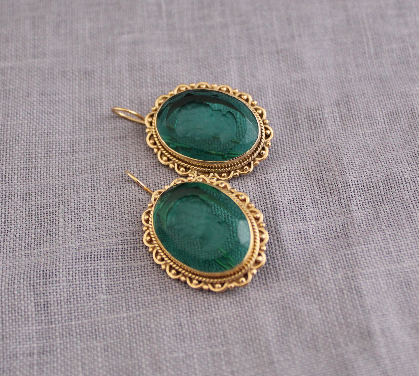 Green Crystal Intaglio Earrings