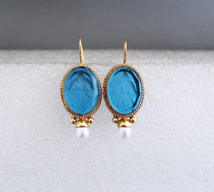 Antique Blue Intaglio Earrings