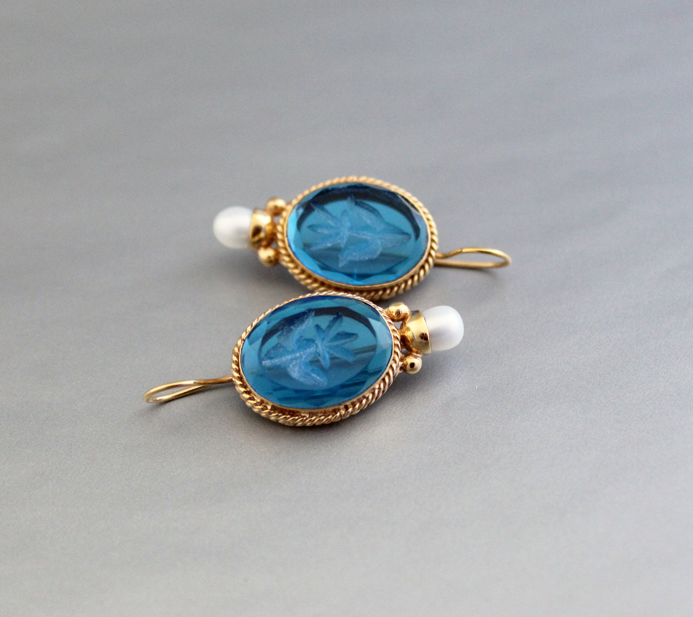 Antique Blue Intaglio Earrings