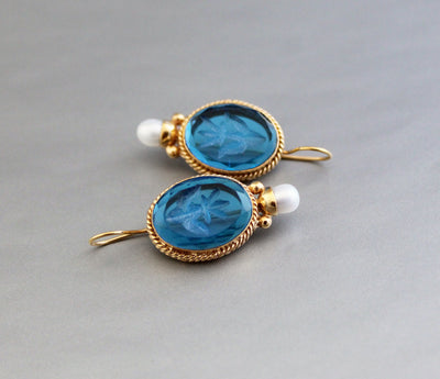Antique Blue Intaglio Earrings