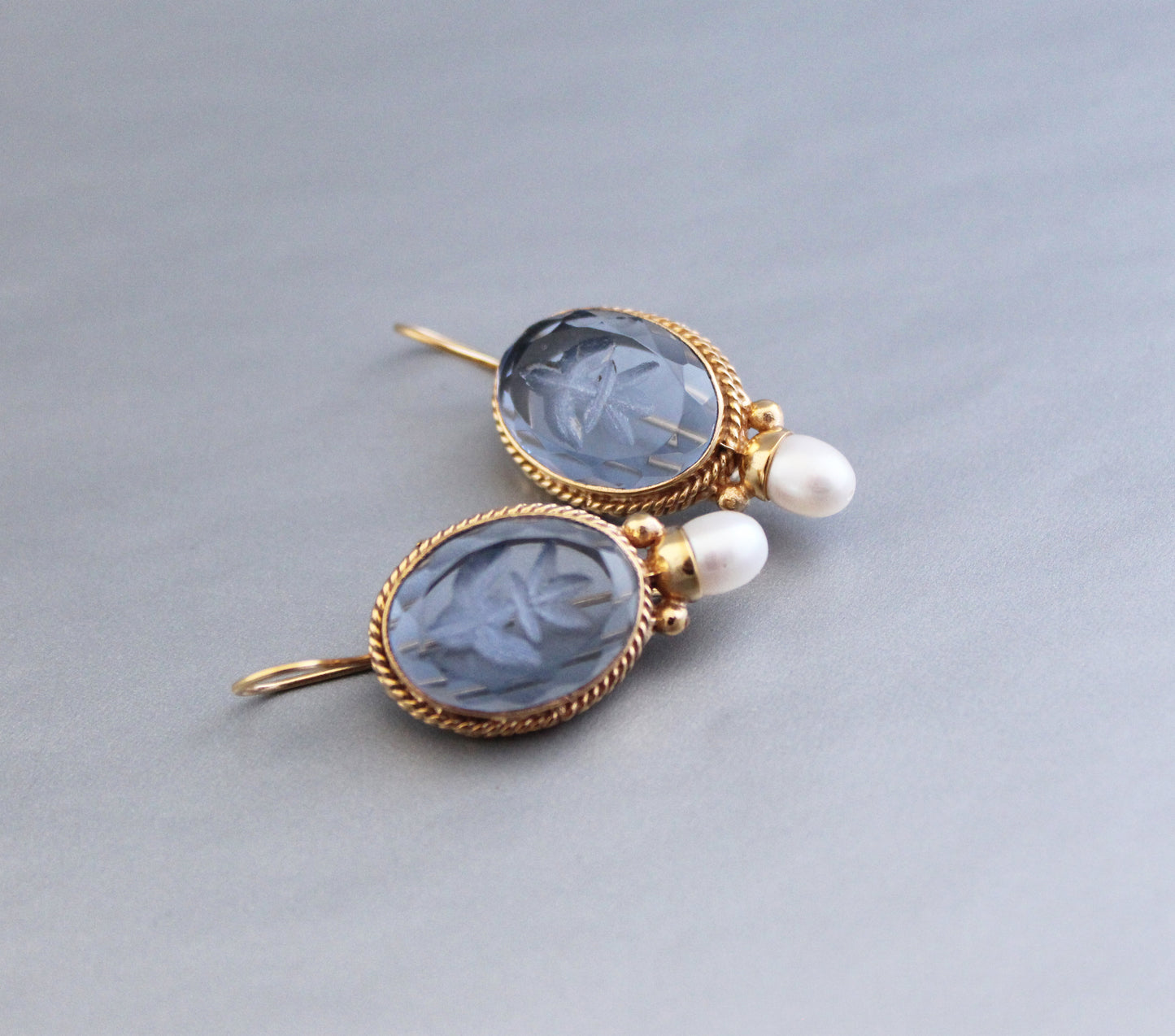 Blue Antique Intaglio Earrings