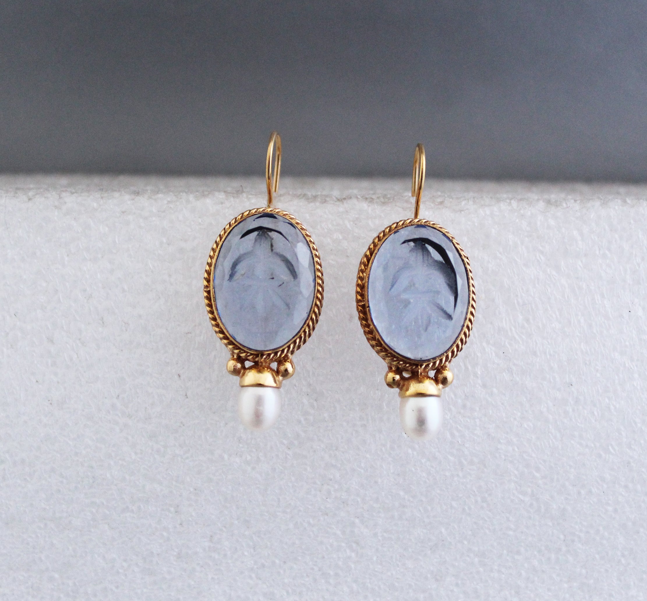 Blue Antique Intaglio Earrings