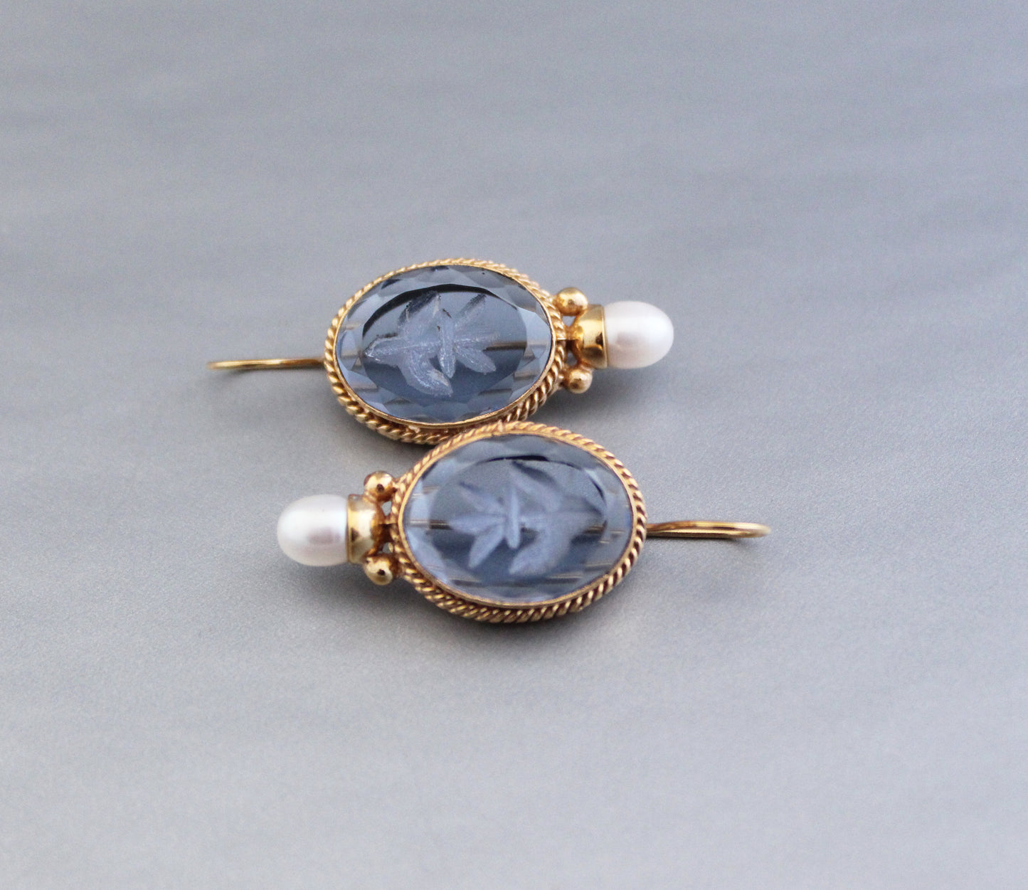 Blue Antique Intaglio Earrings