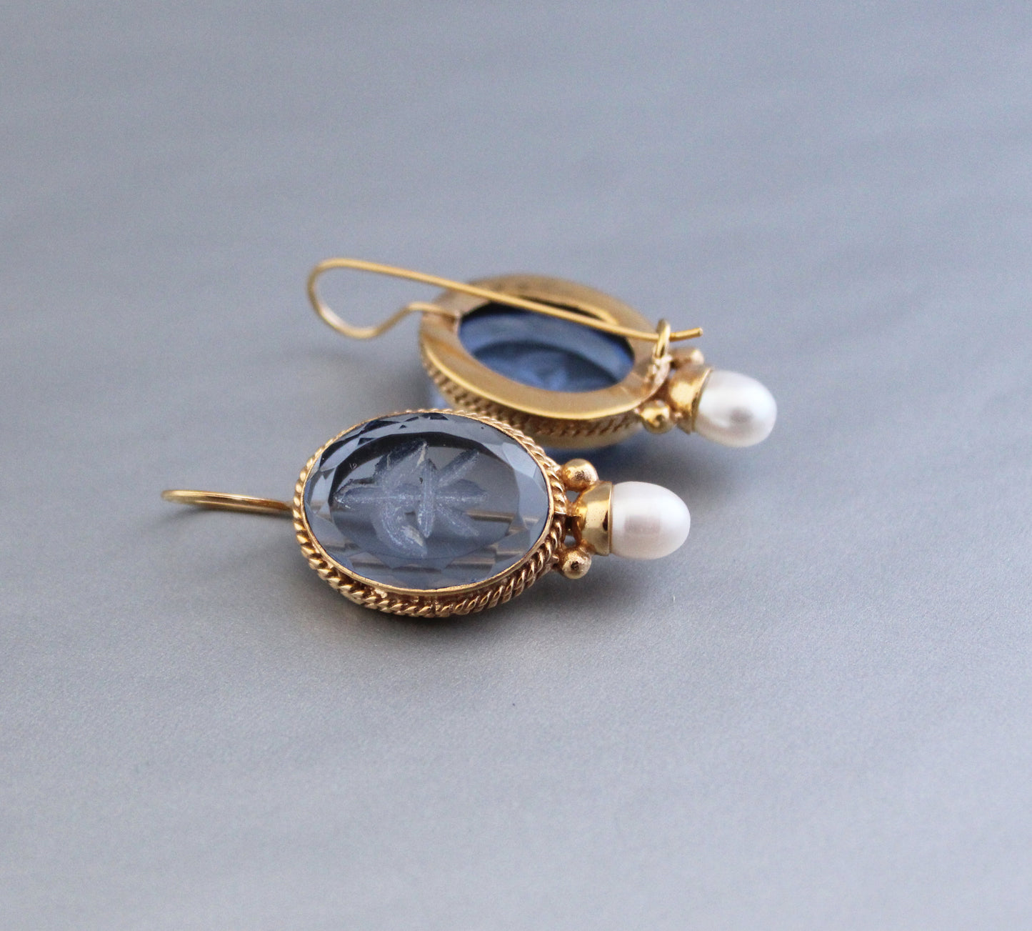 Blue Antique Intaglio Earrings