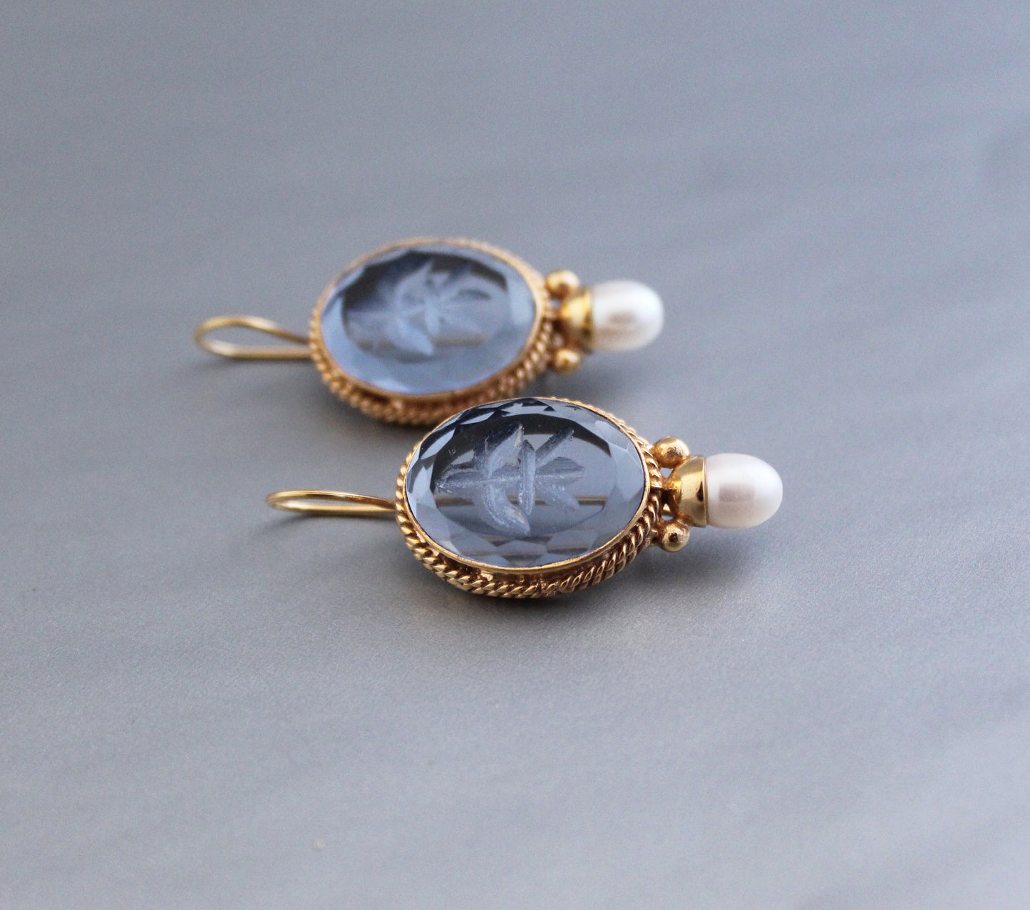 Blue Antique Intaglio Earrings