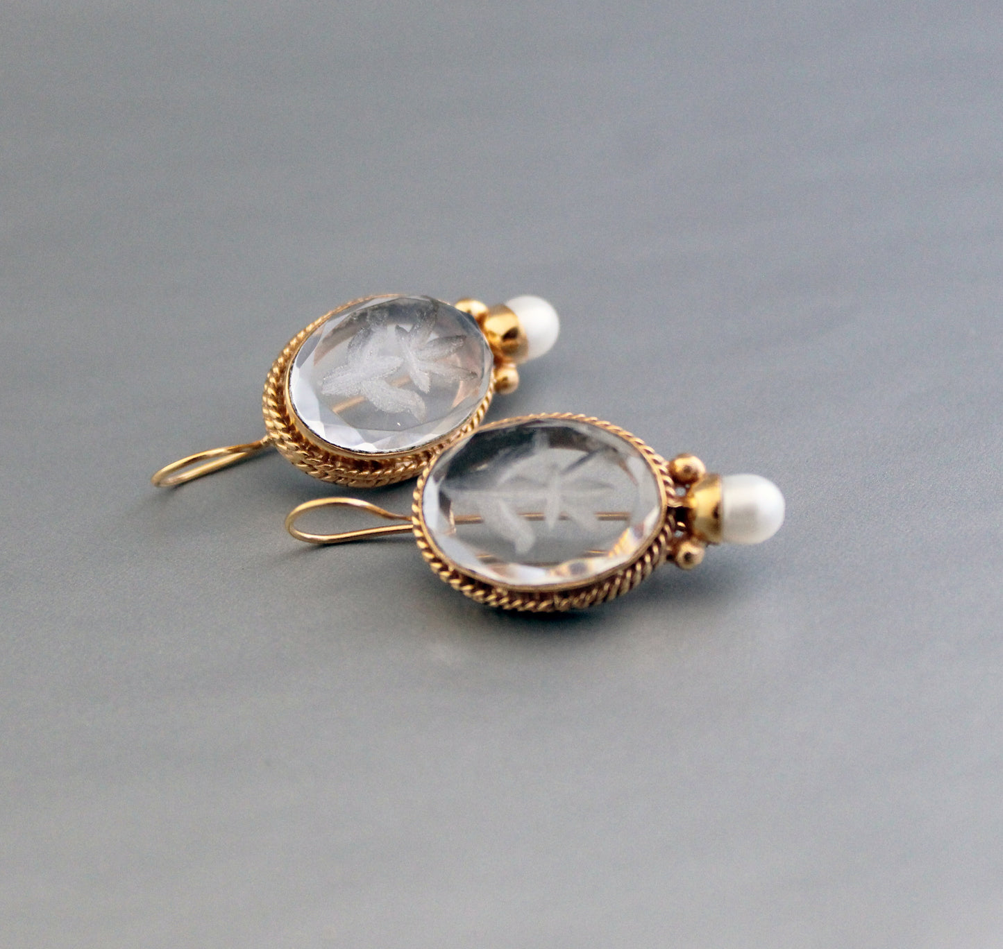 White Antique Intaglio Earrings