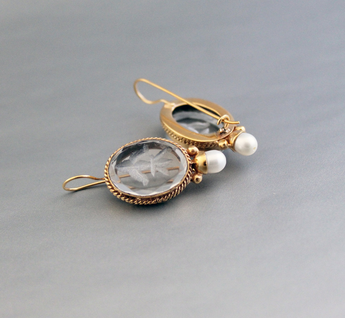 White Antique Intaglio Earrings