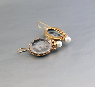 White Antique Intaglio Earrings