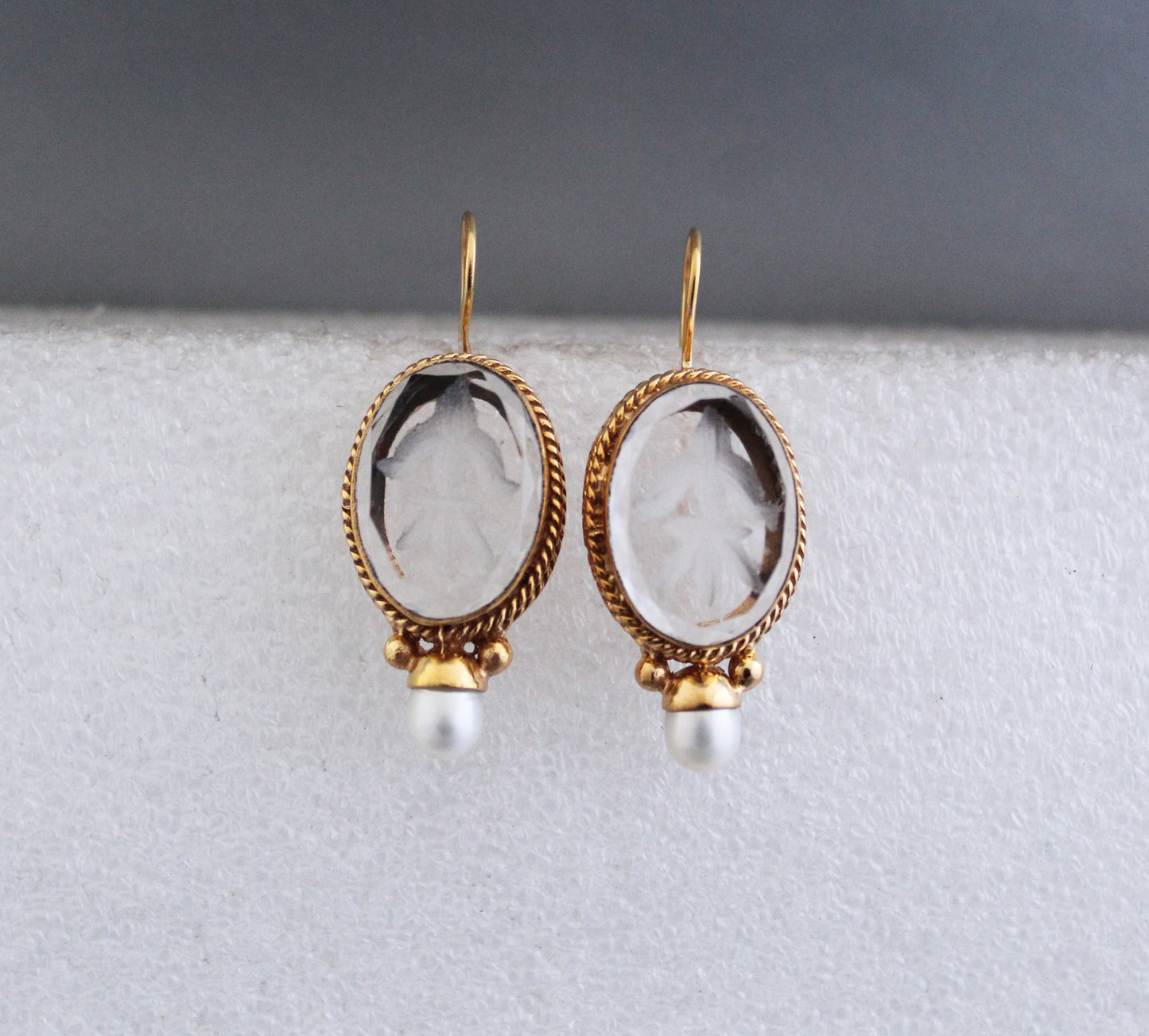 White Antique Intaglio Earrings