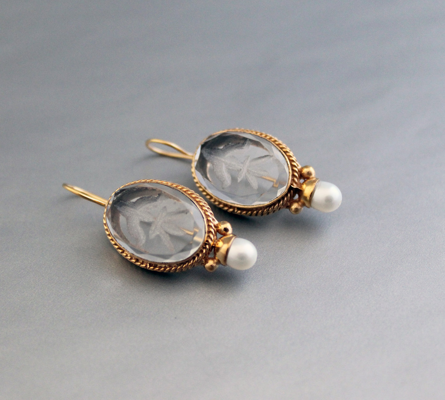 White Antique Intaglio Earrings