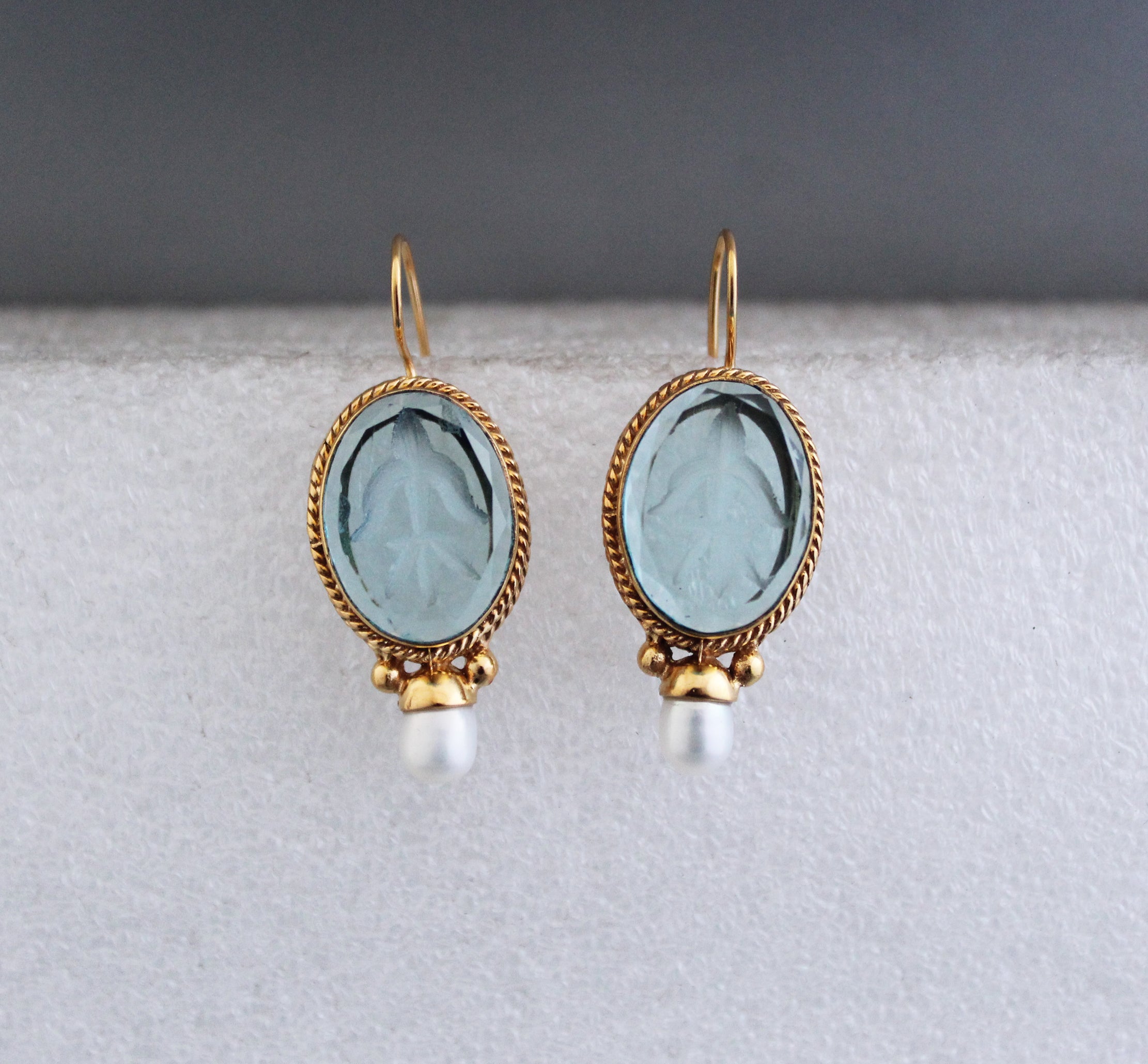 Light Blue Antique Intaglio Earrings