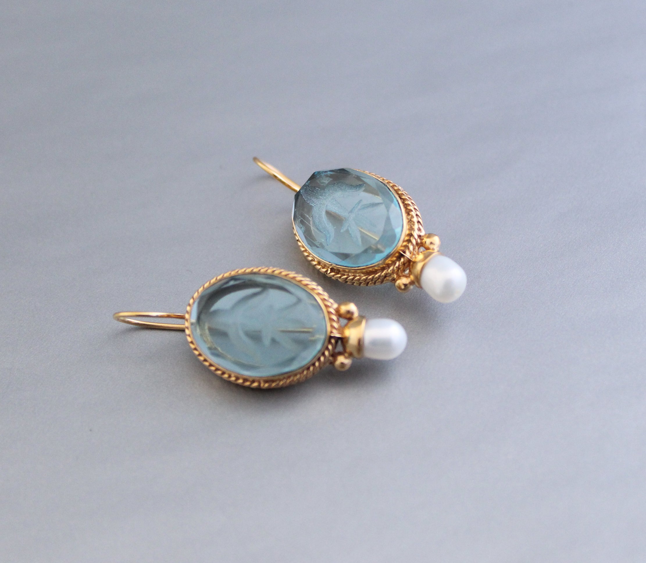 Light Blue Antique Intaglio Earrings