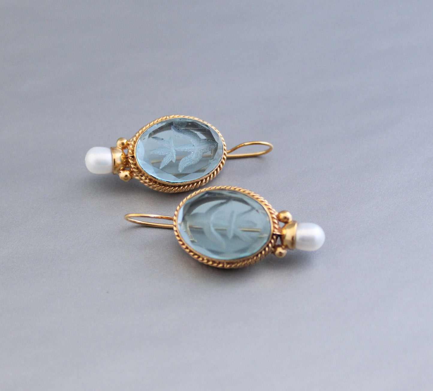 Light Blue Antique Intaglio Earrings