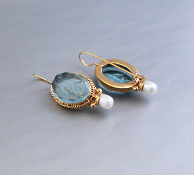 Light Blue Antique Intaglio Earrings