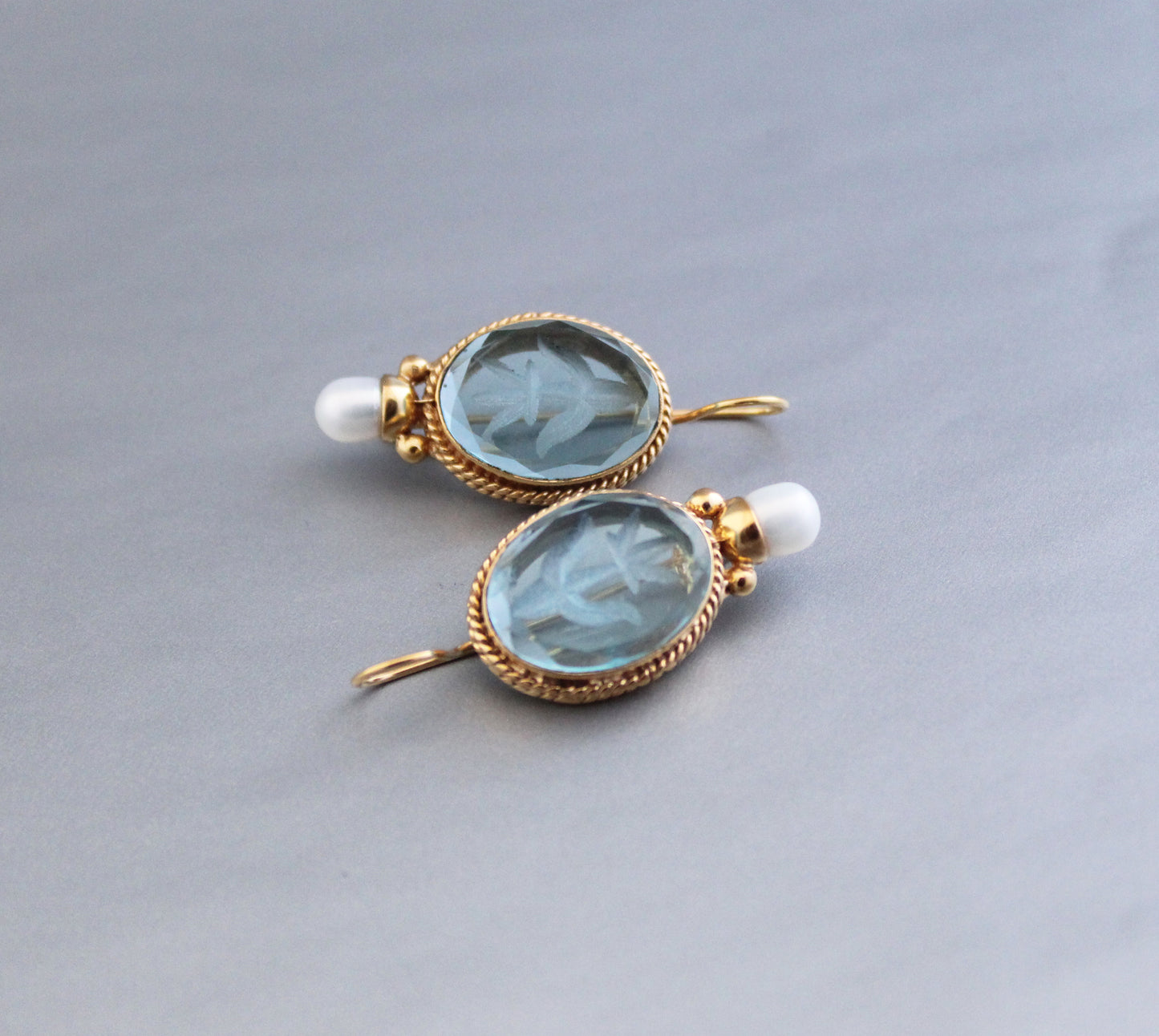 Light Blue Antique Intaglio Earrings