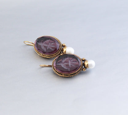 Wine Antique Intaglio Earrings