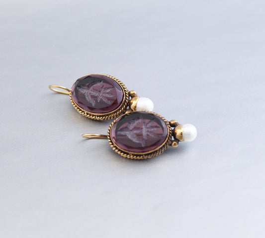 Wine Antique Intaglio Earrings