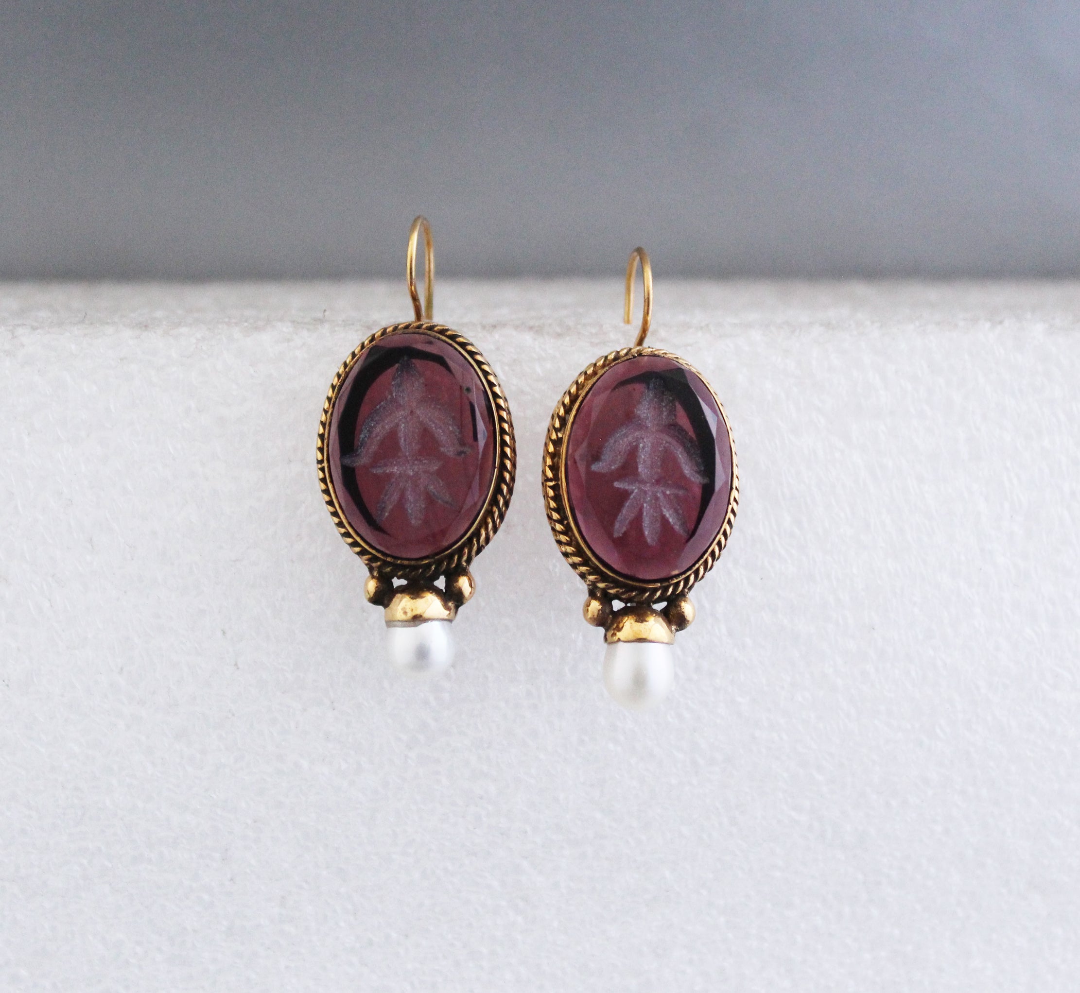 Wine Antique Intaglio Earrings