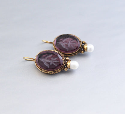 Wine Antique Intaglio Earrings