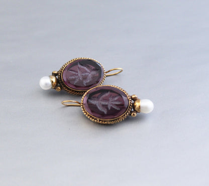 Wine Antique Intaglio Earrings