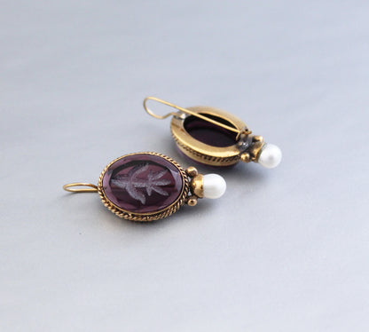 Wine Antique Intaglio Earrings