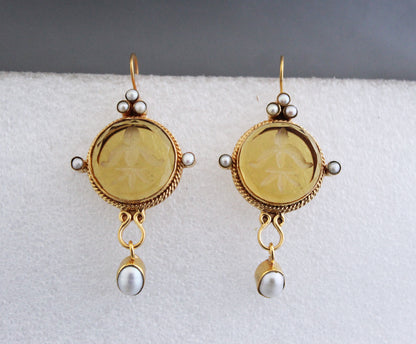 Yellow Intaglio Earrings