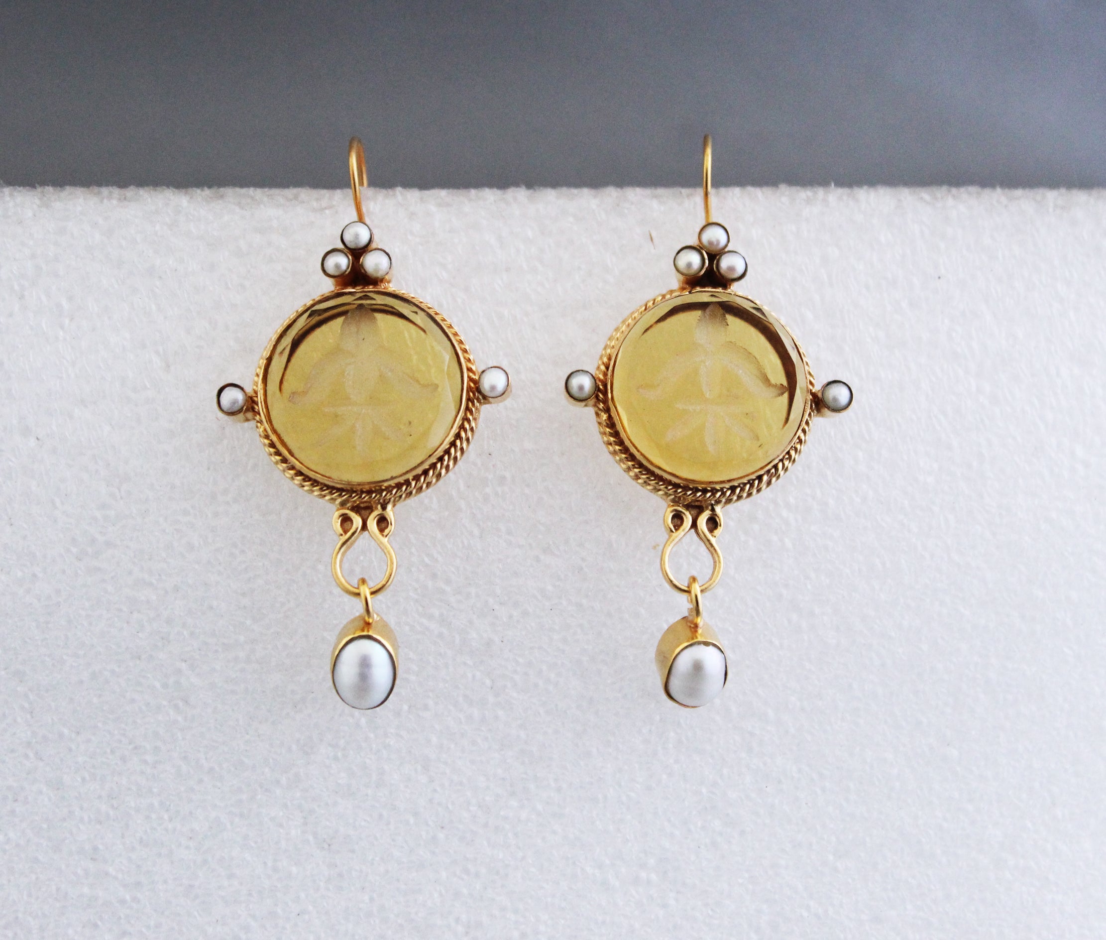 Yellow Intaglio Earrings