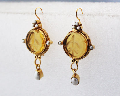 Yellow Intaglio Earrings