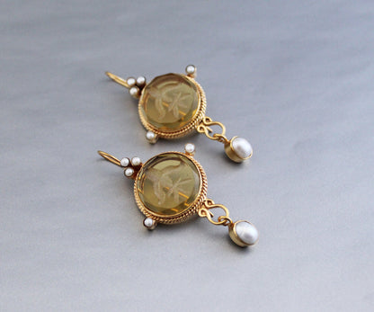 Yellow Intaglio Earrings