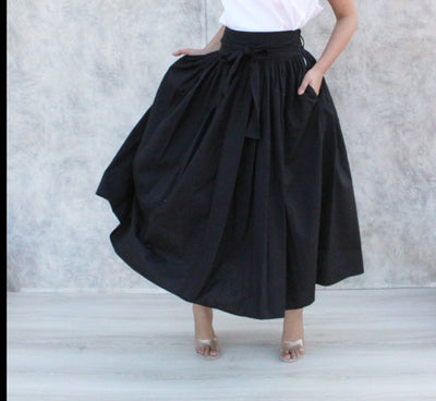 A-Line long Skirt With Drawstring