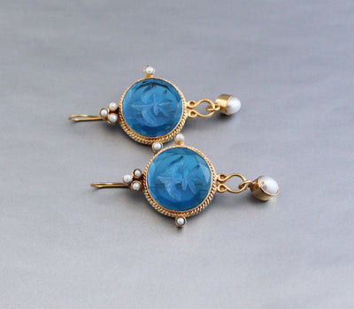 Blue Intaglio crystal Earrings