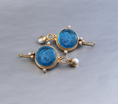 Blue Intaglio crystal Earrings