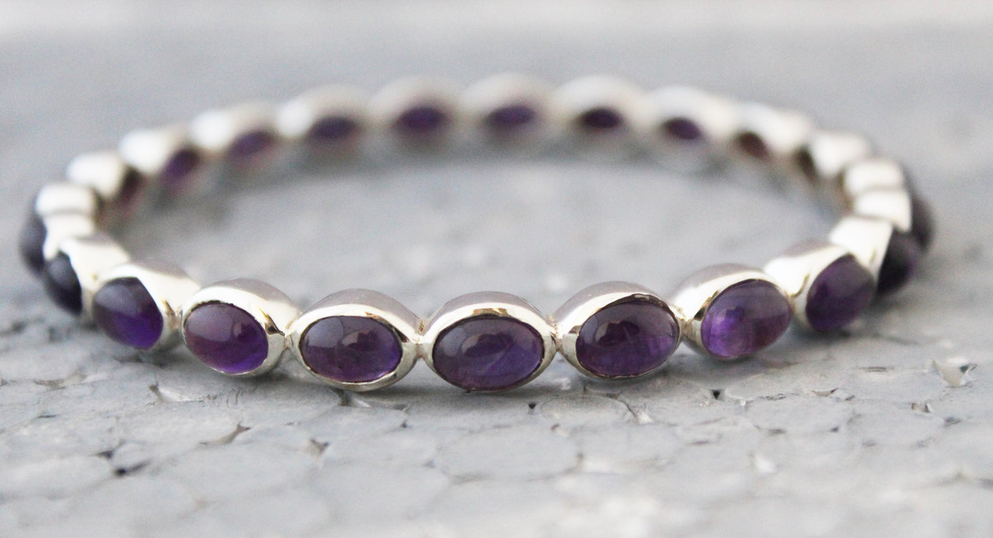 Amethyst Bangle, Natural Purple Amethyst Bracelet, Sterling Silver, Silver Gemstone Bangles, Gemstone Bangles, Bezel Set Bangles