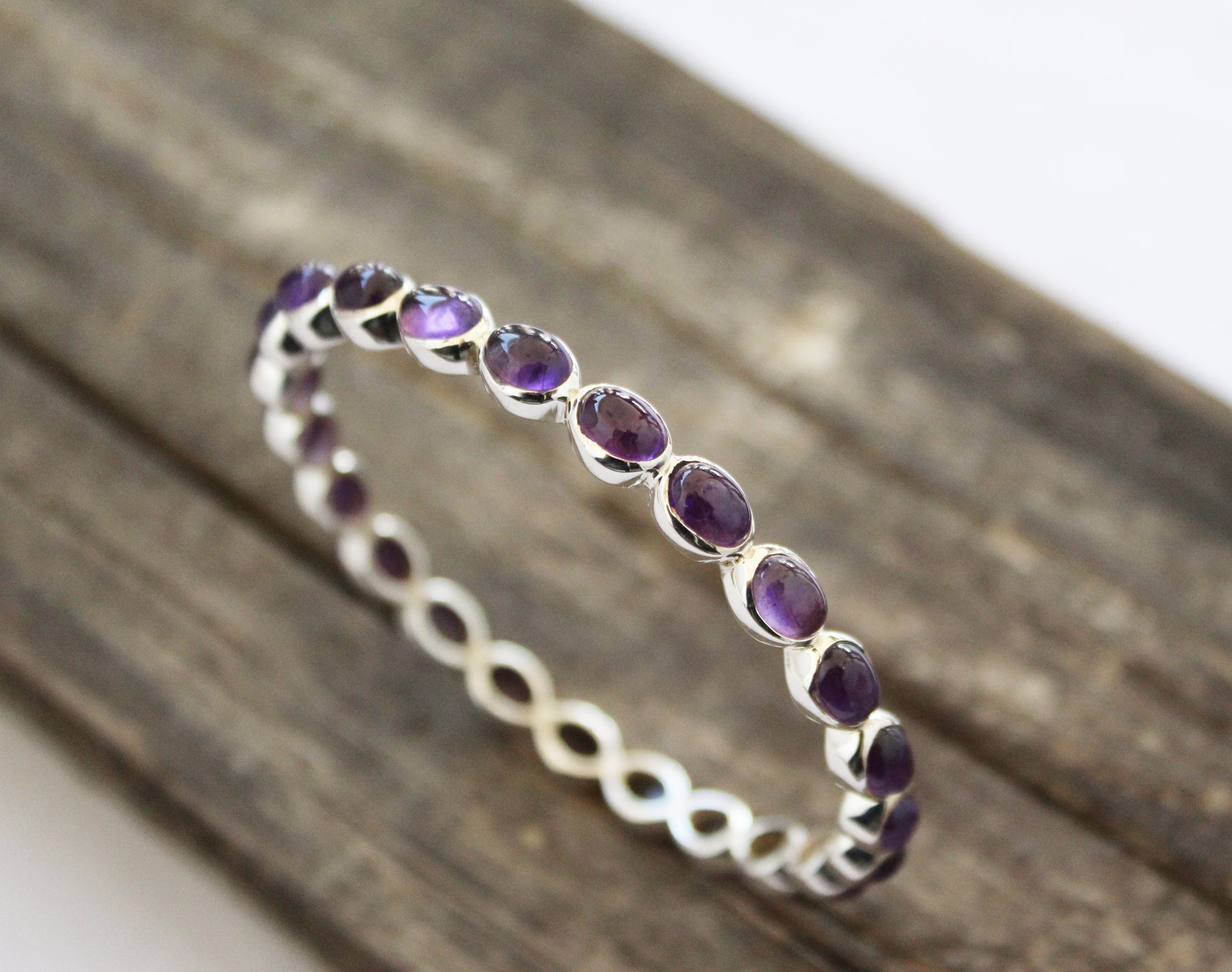 Amethyst Bangle, Natural Purple Amethyst Bracelet, Sterling Silver, Silver Gemstone Bangles, Gemstone Bangles, Bezel Set Bangles