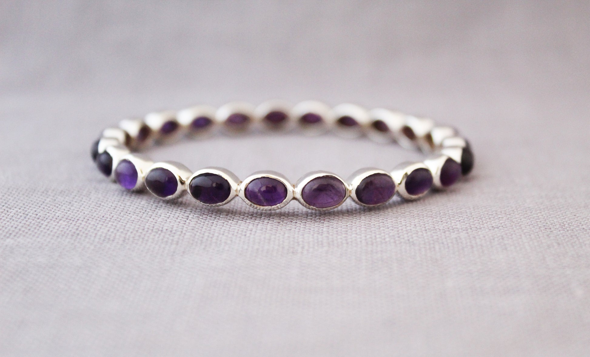 Amethyst Bangle, Natural Purple Amethyst Bracelet, Sterling Silver, Silver Gemstone Bangles, Gemstone Bangles, Bezel Set Bangles