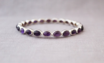 Amethyst Bangle, Natural Purple Amethyst Bracelet, Sterling Silver, Silver Gemstone Bangles, Gemstone Bangles, Bezel Set Bangles