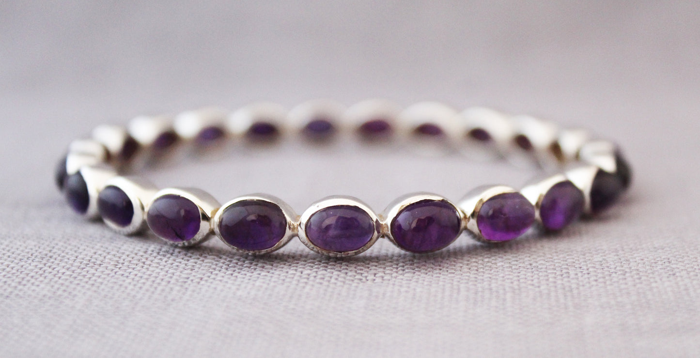 Amethyst Bangle, Natural Purple Amethyst Bracelet, Sterling Silver, Silver Gemstone Bangles, Gemstone Bangles, Bezel Set Bangles