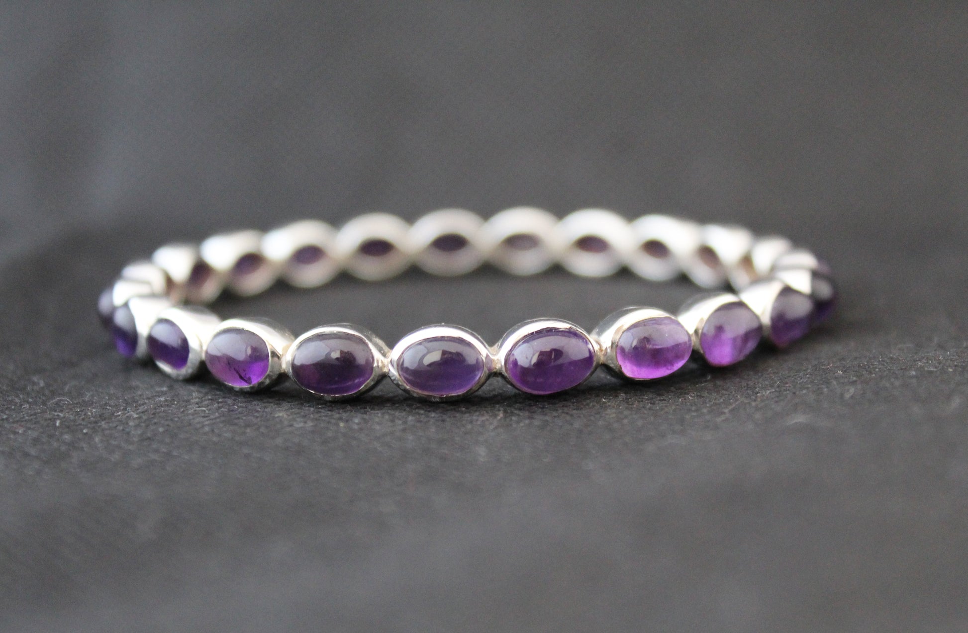 Amethyst Bangle, Natural Purple Amethyst Bracelet, Sterling Silver, Silver Gemstone Bangles, Gemstone Bangles, Bezel Set Bangles