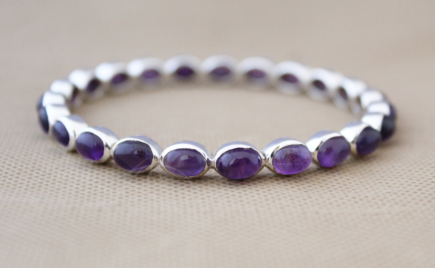 Amethyst Bangle, Natural Purple Amethyst Bracelet, Sterling Silver, Silver Gemstone Bangles, Gemstone Bangles, Bezel Set Bangles