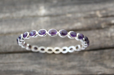 Amethyst Bangle, Natural Purple Amethyst Bracelet, Sterling Silver, Silver Gemstone Bangles, Gemstone Bangles, Bezel Set Bangles