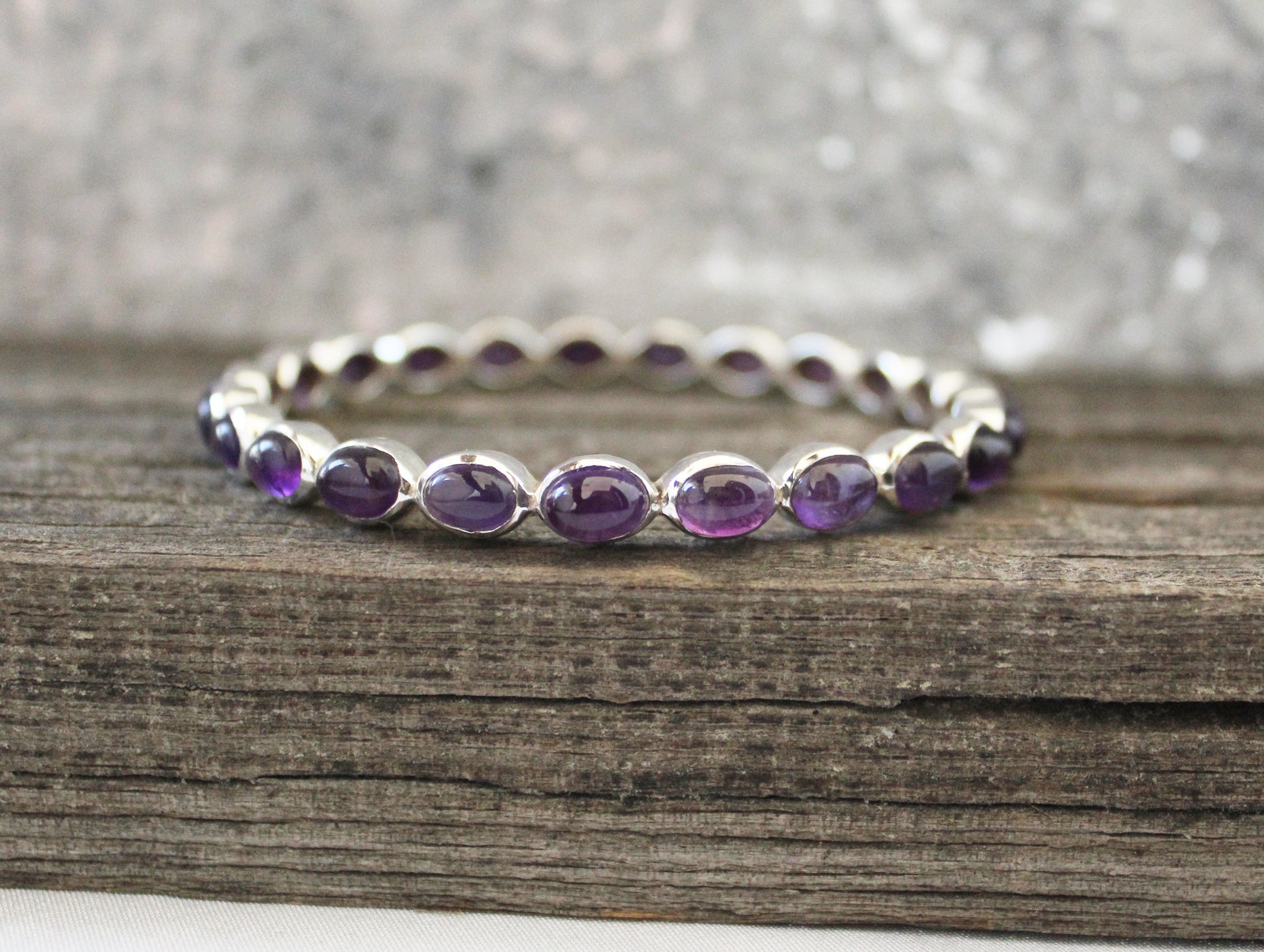 Amethyst Bangle, Natural Purple Amethyst Bracelet, Sterling Silver, Silver Gemstone Bangles, Gemstone Bangles, Bezel Set Bangles